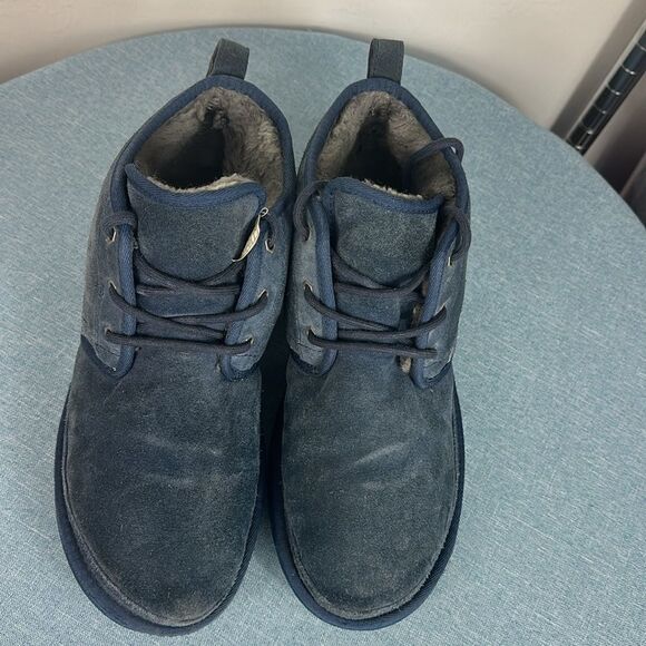 UGG Navy Blue Neumel Suede Chukka Boots Charcoal Sherpa Lined Size 10 - Picture 4 of 12